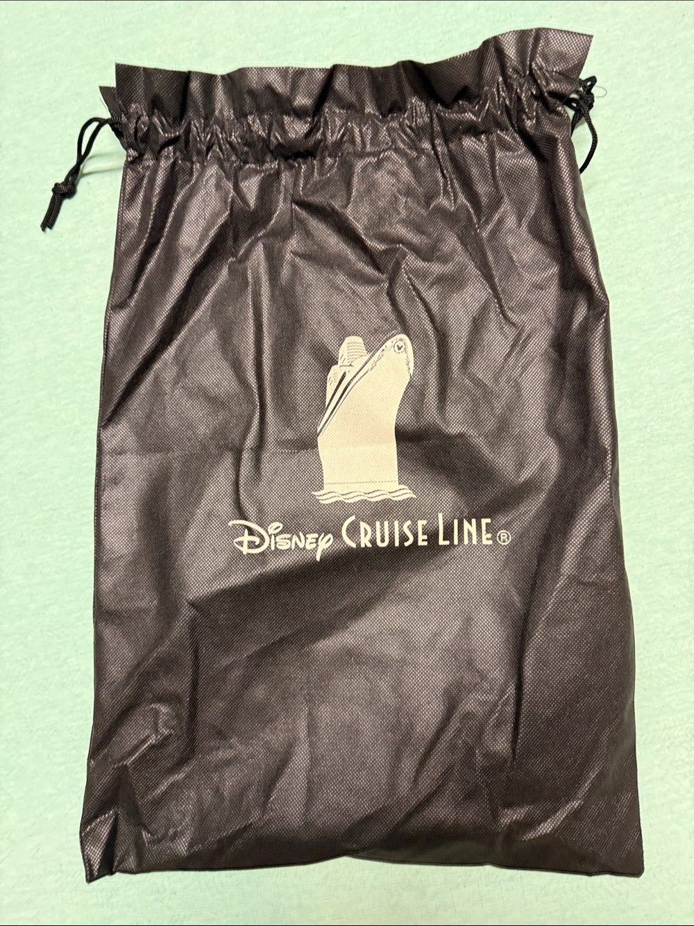 Disney Cruise Line stateroom luxury drawstring dust bag 20 x 16, black & cream
